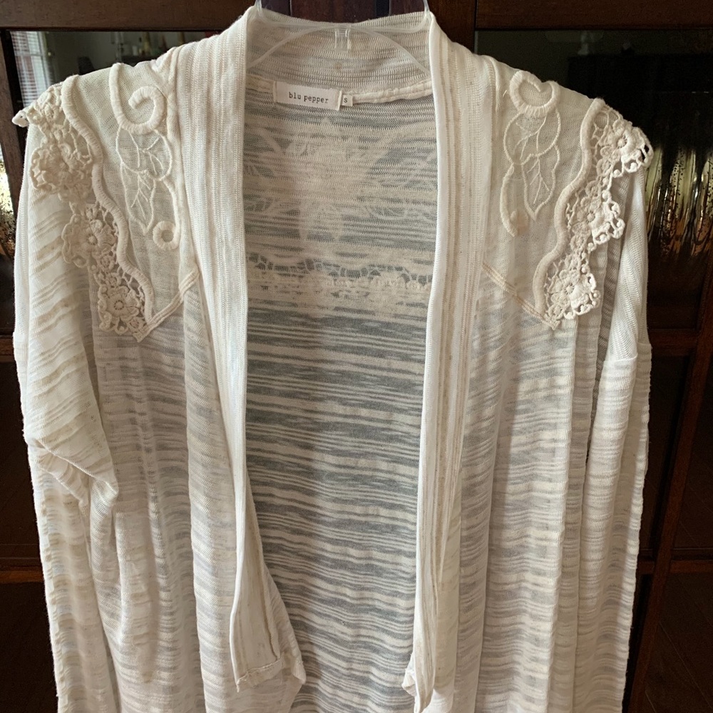 Blu Pepper Crochet Waterfall Cardigan - sz S